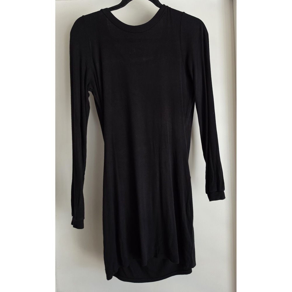 Mason Black Ribbed Long Sleeve Mini Dress Women S Bamboo Stretch Bodycon
